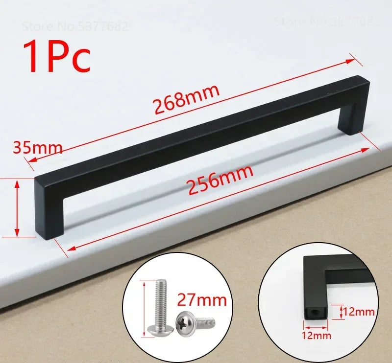 Matte Black Scratch-Resistant Aluminum Alloy Square Bar Pull (Multiple Sizes)