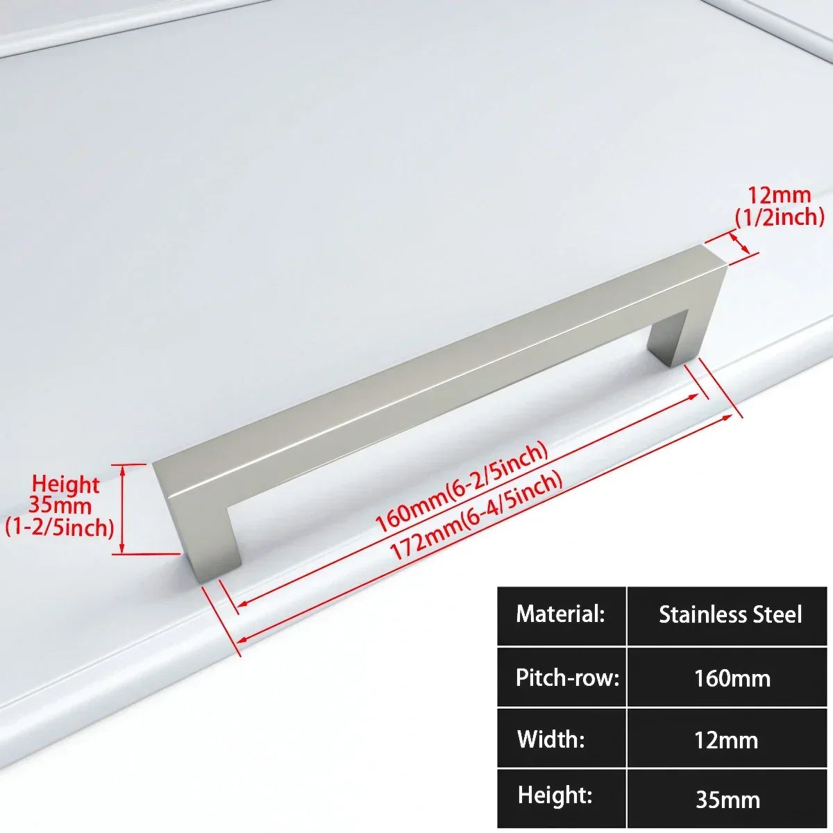 Matte Black Scratch-Resistant Aluminum Alloy Square Bar Pull (Multiple Sizes)