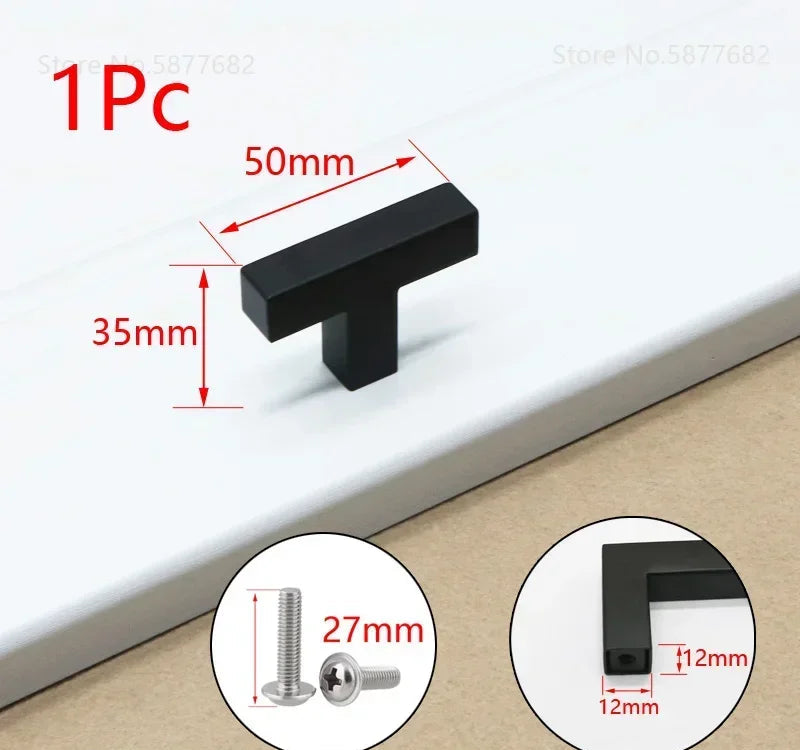 Matte Black Scratch-Resistant Aluminum Alloy Square Bar Pull (Multiple Sizes)
