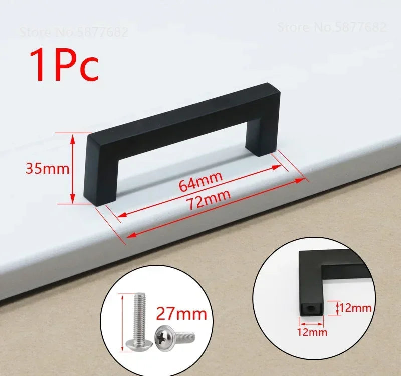 Matte Black Scratch-Resistant Aluminum Alloy Square Bar Pull (Multiple Sizes)