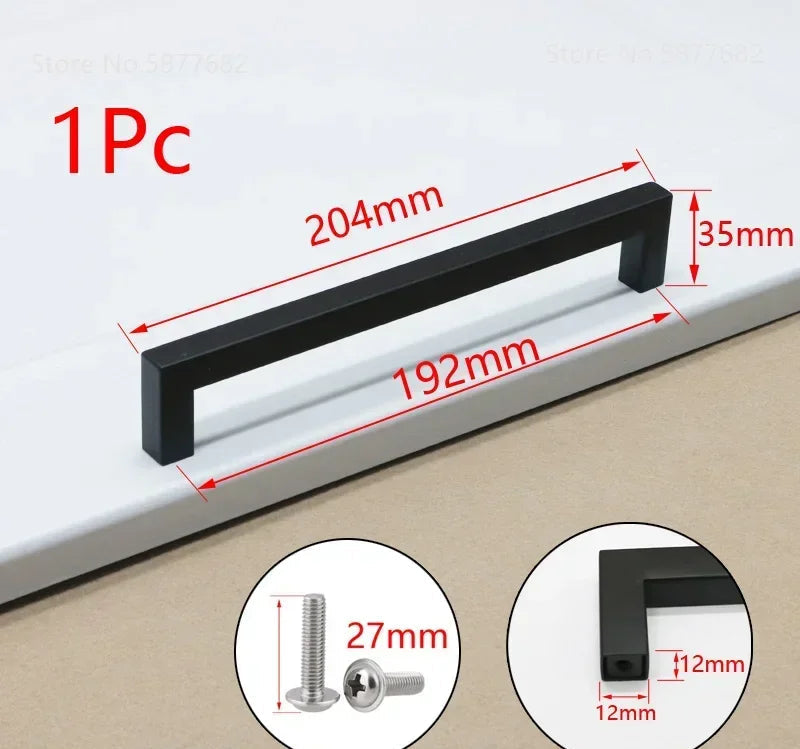 Matte Black Scratch-Resistant Aluminum Alloy Square Bar Pull (Multiple Sizes)