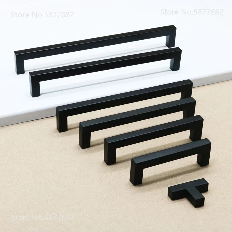 Matte Black Scratch-Resistant Aluminum Alloy Square Bar Pull (Multiple Sizes)