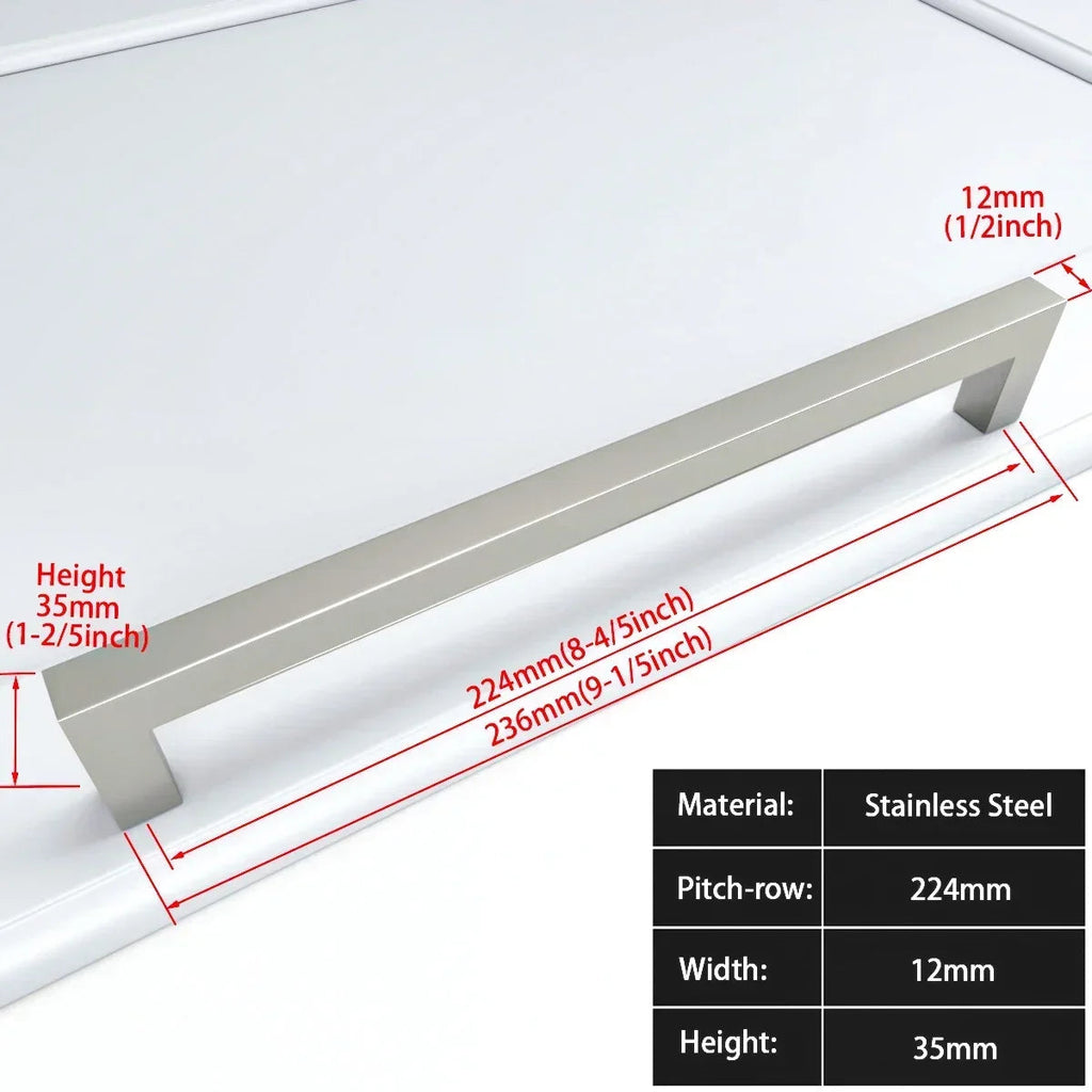Matte Black Scratch-Resistant Aluminum Alloy Square Bar Pull (Multiple Sizes)