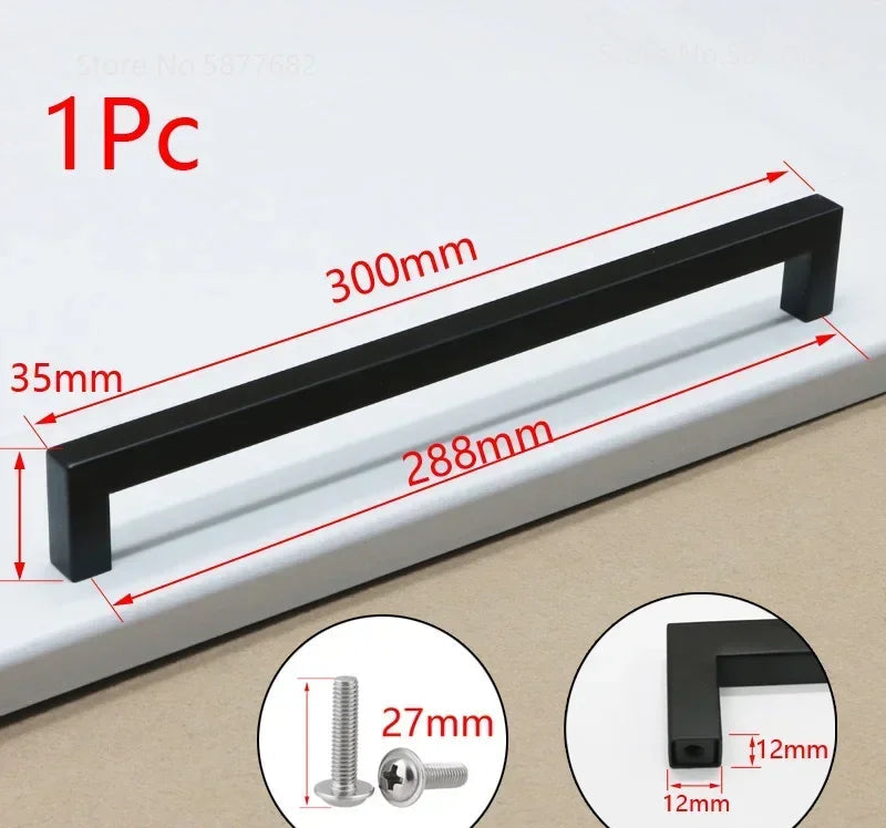 Matte Black Scratch-Resistant Aluminum Alloy Square Bar Pull (Multiple Sizes)