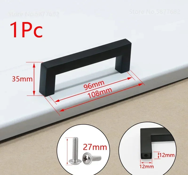 Matte Black Scratch-Resistant Aluminum Alloy Square Bar Pull (Multiple Sizes)
