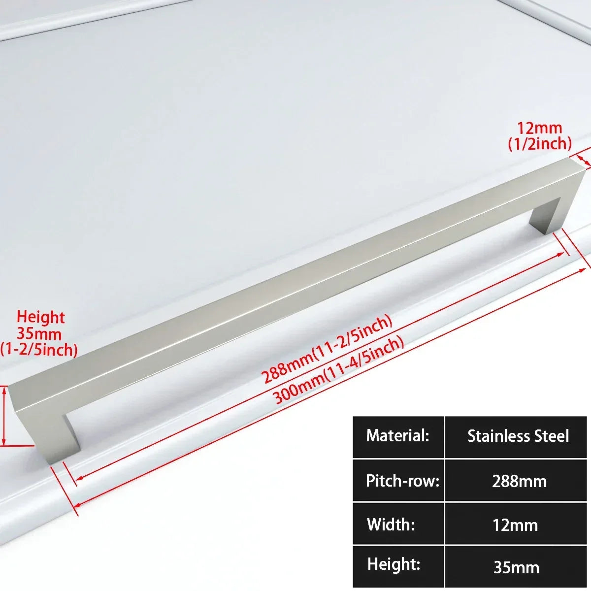 Matte Black Scratch-Resistant Aluminum Alloy Square Bar Pull (Multiple Sizes)