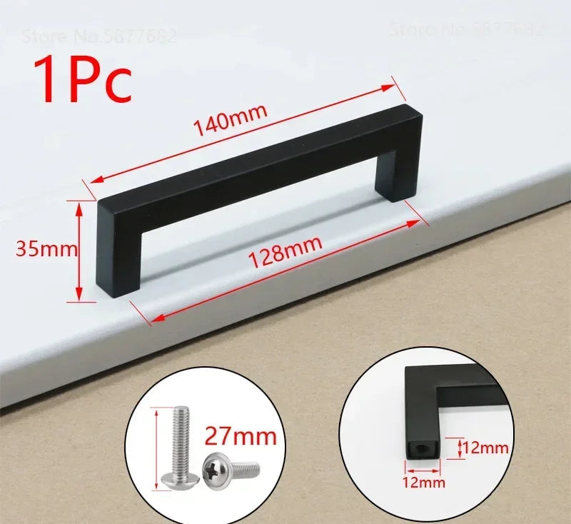 Matte Black Scratch-Resistant Aluminum Alloy Square Bar Pull (Multiple Sizes)