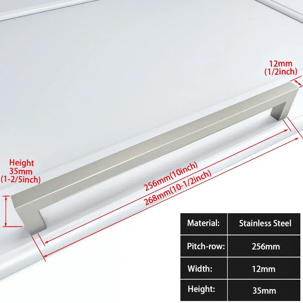 Matte Black Scratch-Resistant Aluminum Alloy Square Bar Pull (Multiple Sizes)