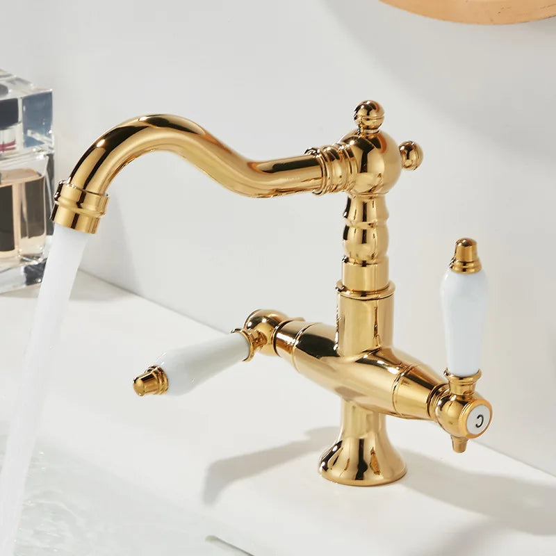Matte Black Solid Brass Dual-Handle Bathroom Faucet (Single-Hole)