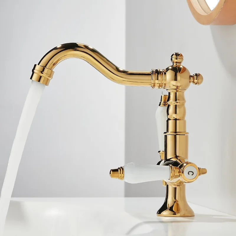 Matte Black Solid Brass Dual-Handle Bathroom Faucet (Single-Hole)