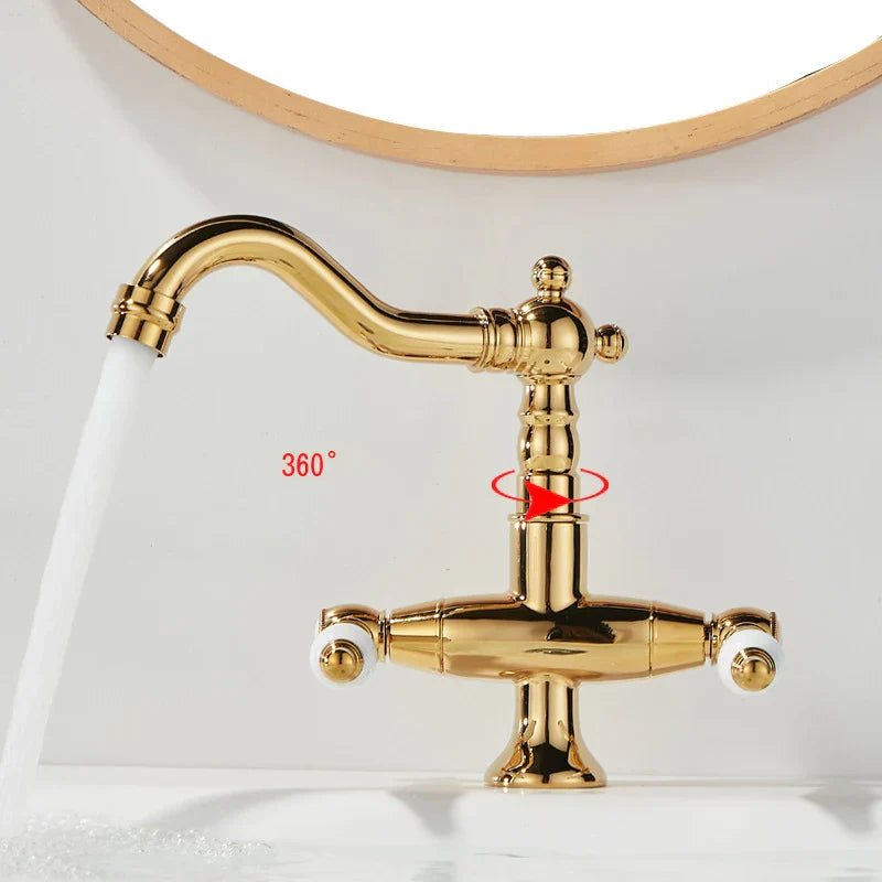 Matte Black Solid Brass Dual-Handle Bathroom Faucet (Single-Hole)