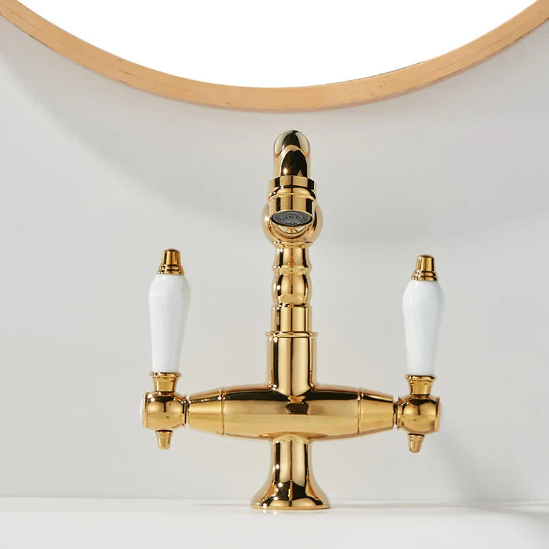 Matte Black Solid Brass Dual-Handle Bathroom Faucet (Single-Hole)