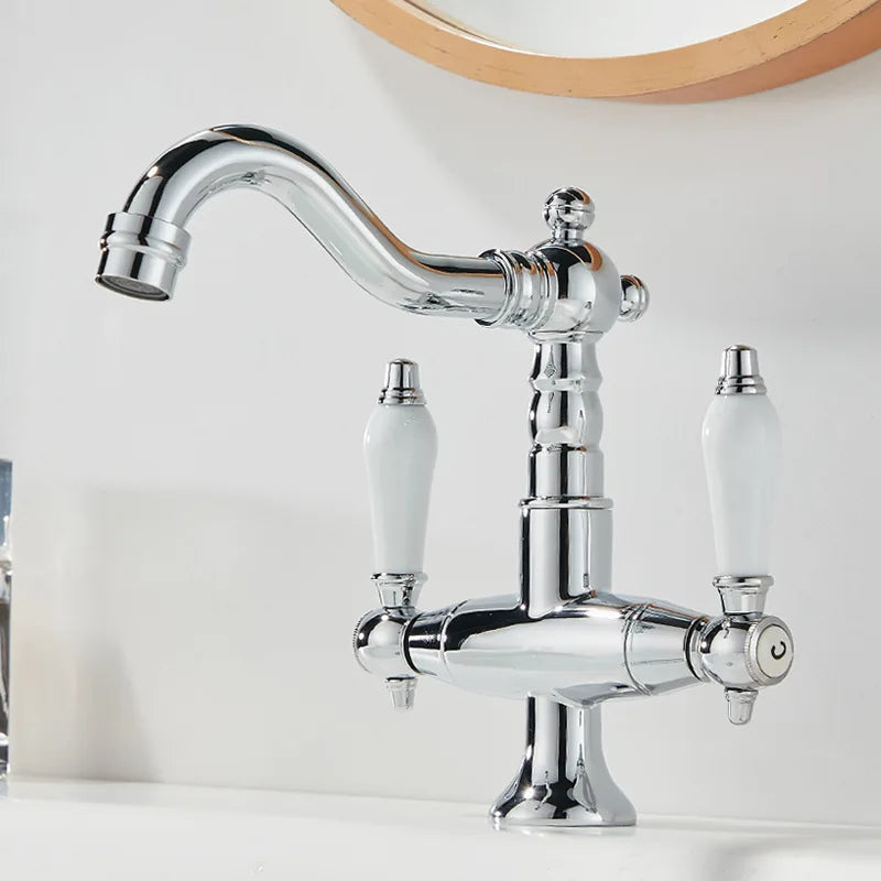 Matte Black Solid Brass Dual-Handle Bathroom Faucet (Single-Hole)
