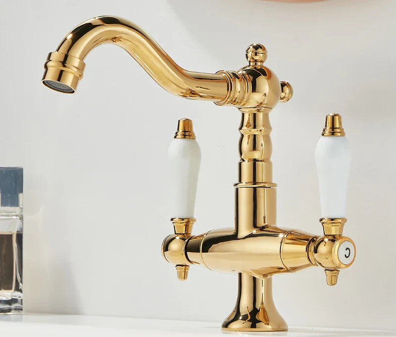 Matte Black Solid Brass Dual-Handle Bathroom Faucet (Single-Hole)