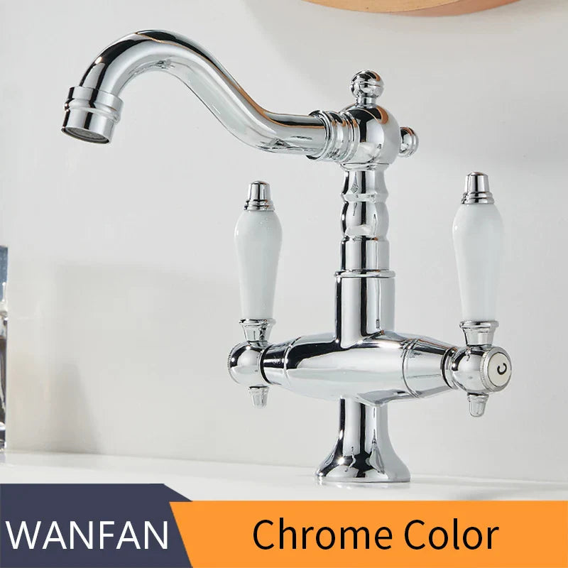 Matte Black Solid Brass Dual-Handle Bathroom Faucet (Single-Hole)