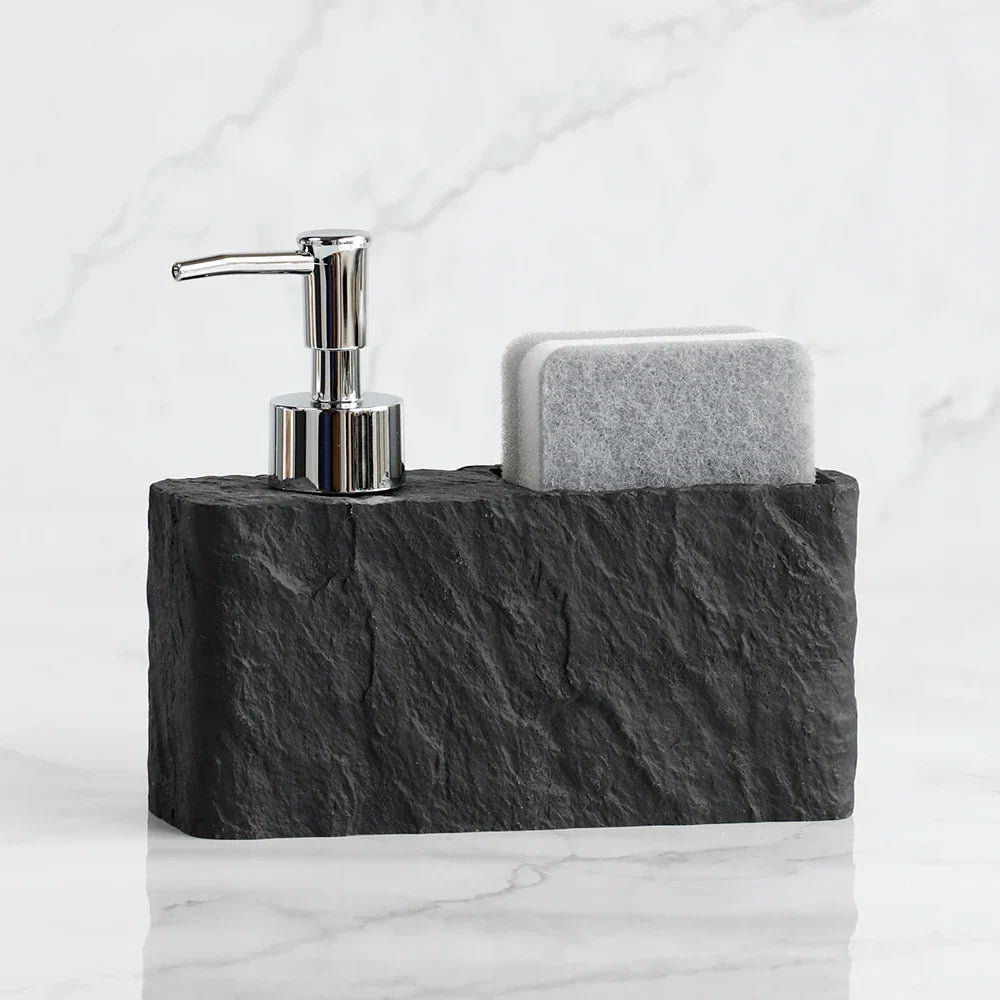 Matte Stone-Texture Refillable Soap Dispenser & Sponge Holder
