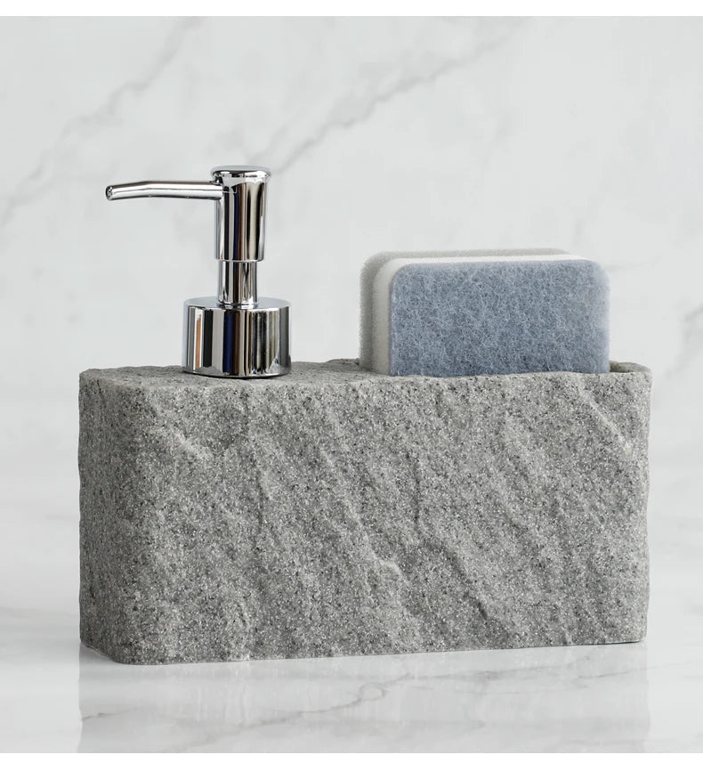 Matte Stone-Texture Refillable Soap Dispenser & Sponge Holder