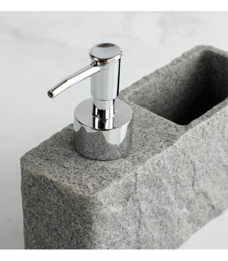Matte Stone-Texture Refillable Soap Dispenser & Sponge Holder