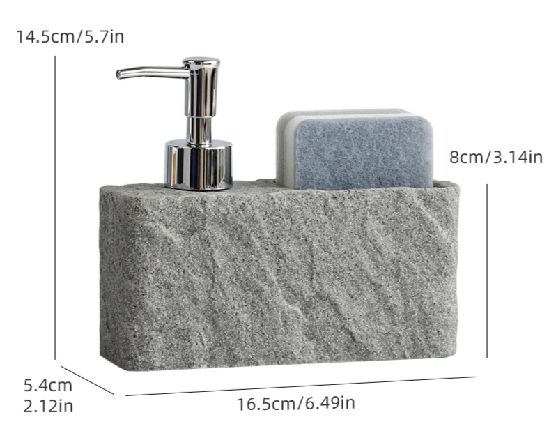 Matte Stone-Texture Refillable Soap Dispenser & Sponge Holder