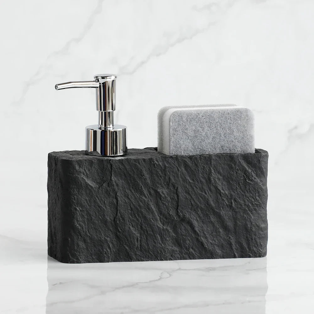 Matte Stone-Texture Refillable Soap Dispenser & Sponge Holder