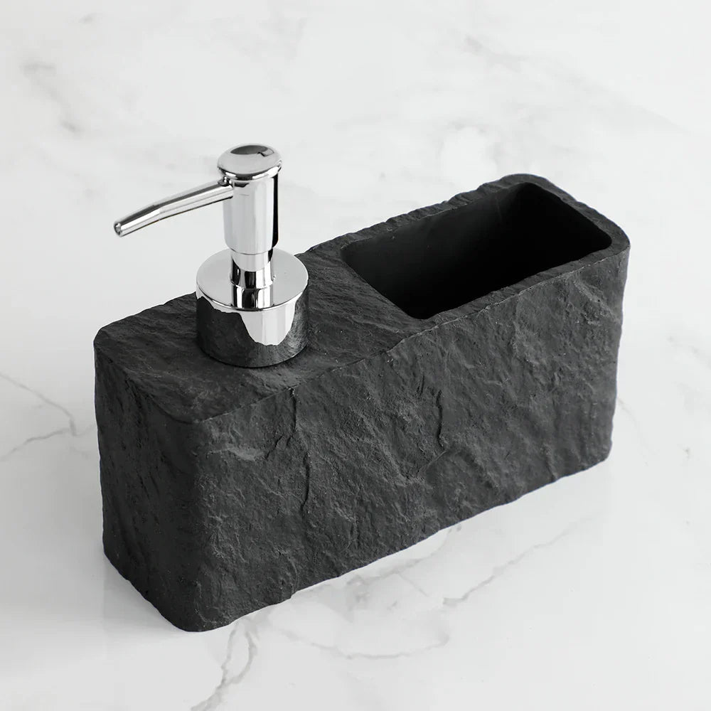 Matte Stone-Texture Refillable Soap Dispenser & Sponge Holder