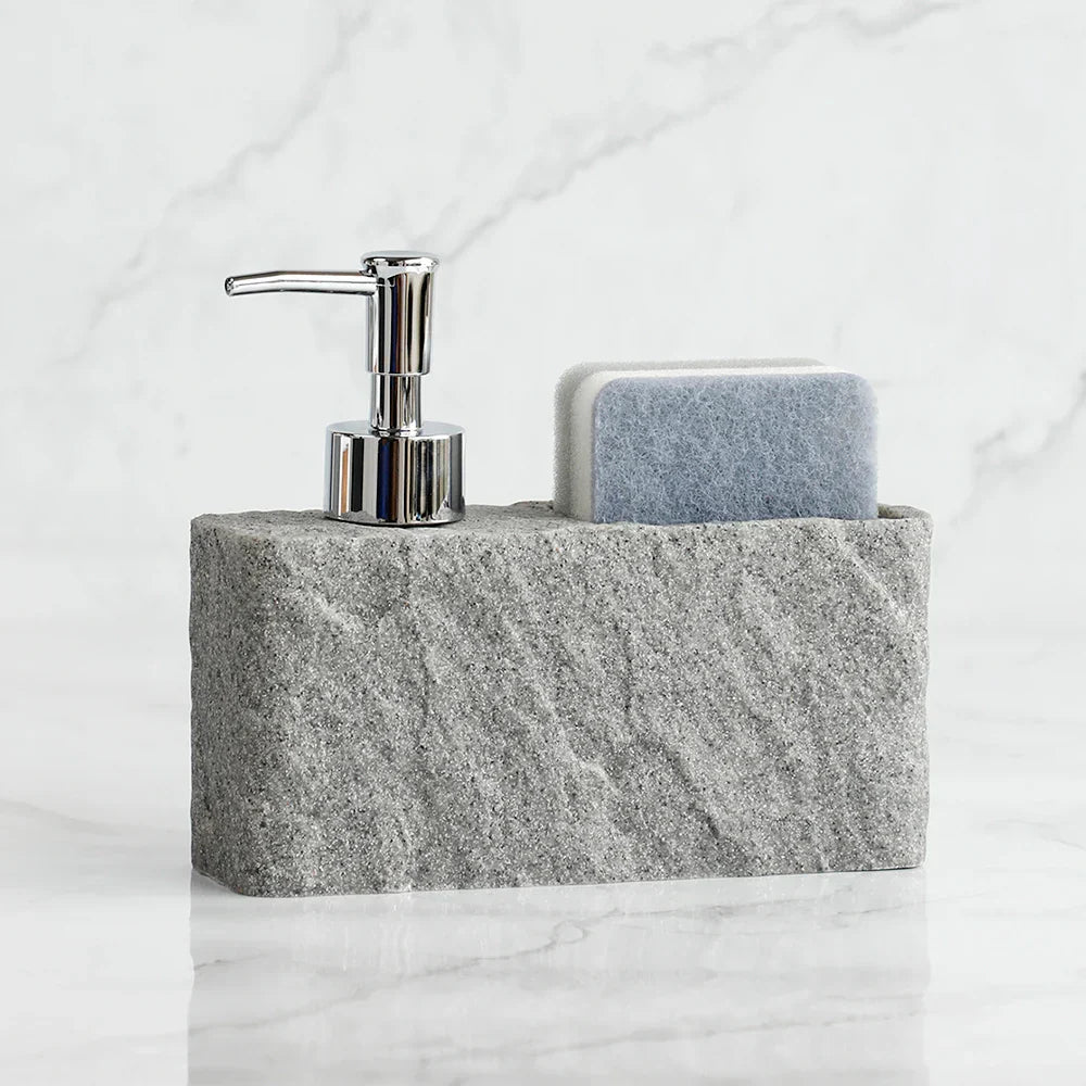 Matte Stone-Texture Refillable Soap Dispenser & Sponge Holder
