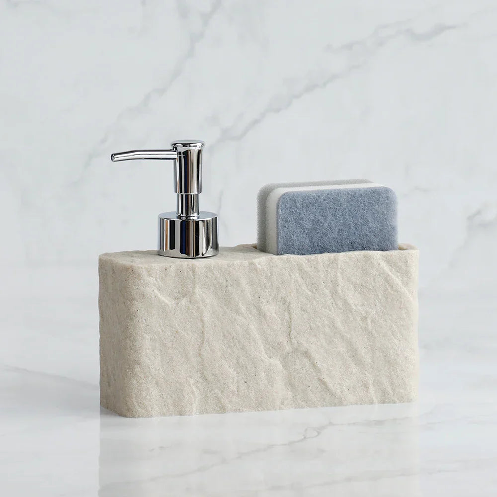 Matte Stone-Texture Refillable Soap Dispenser & Sponge Holder