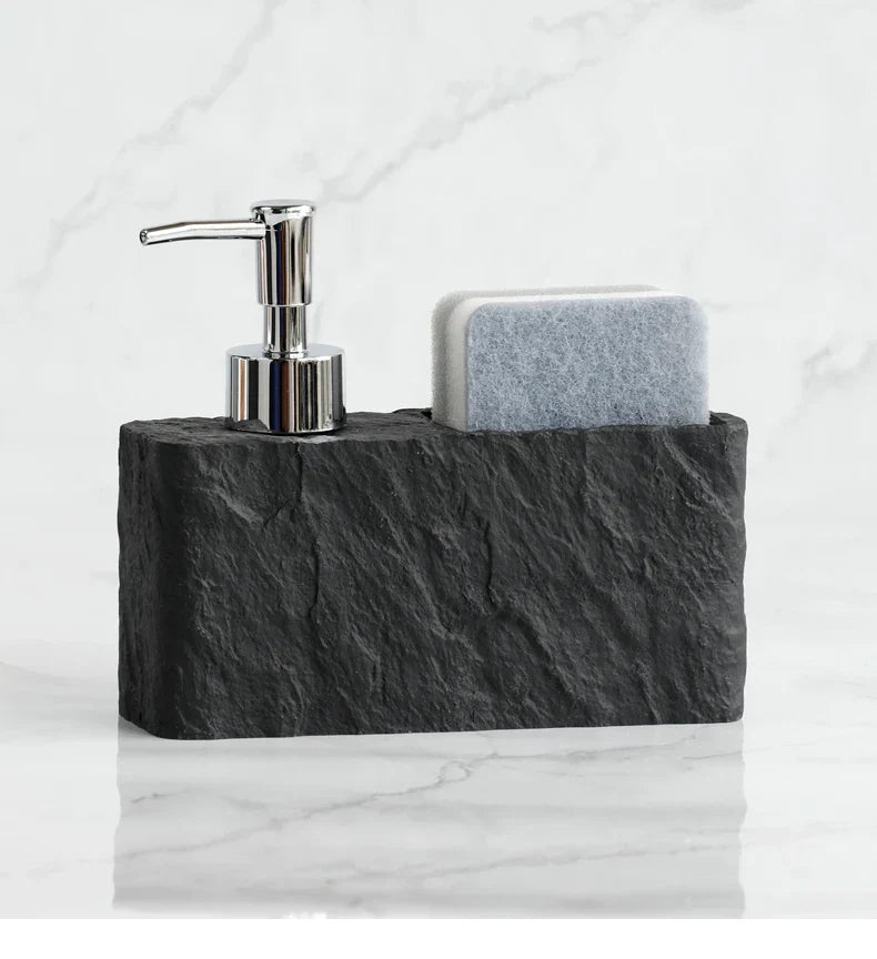 Matte Stone-Texture Refillable Soap Dispenser & Sponge Holder
