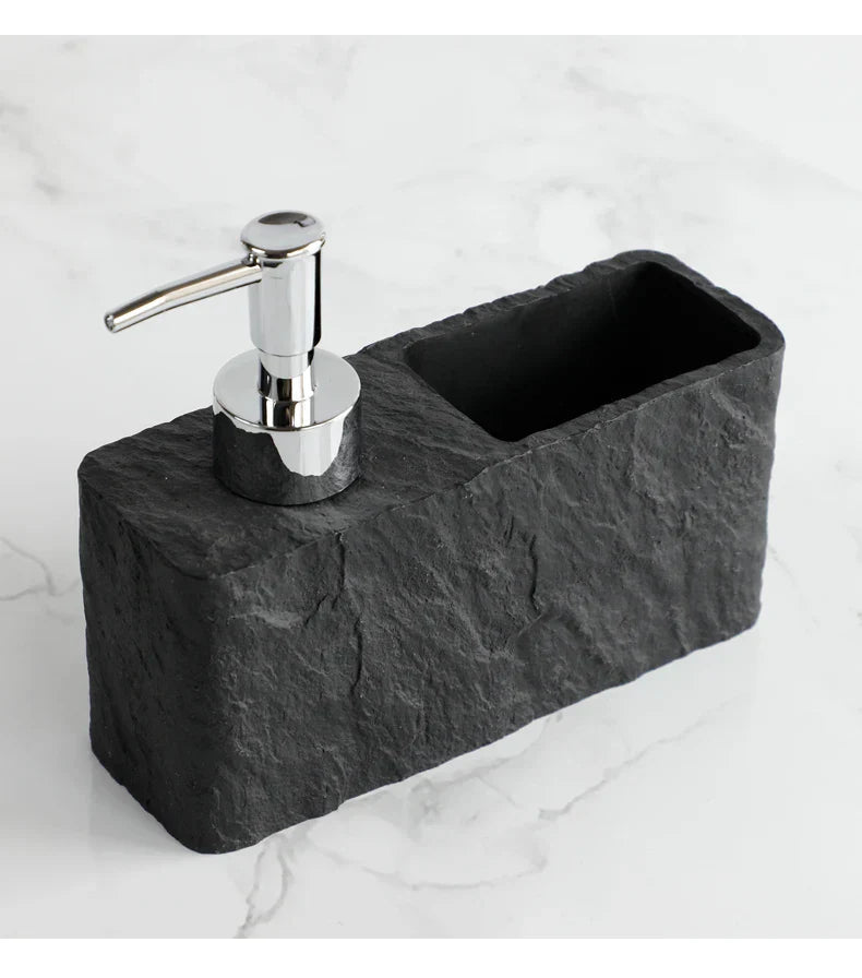Matte Stone-Texture Refillable Soap Dispenser & Sponge Holder