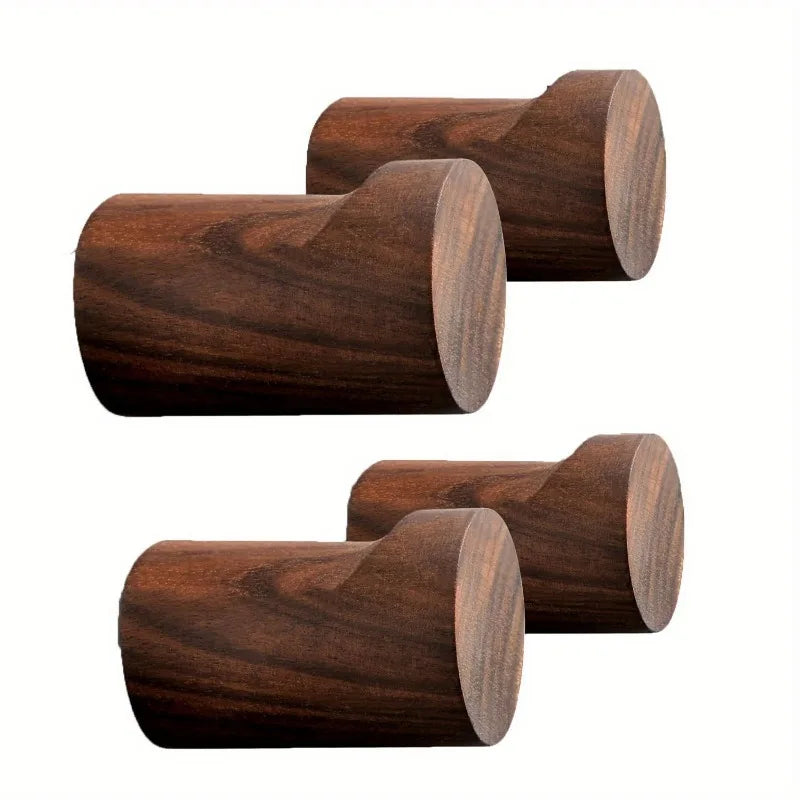 Minimalist Solid Beech & Walnut Wall Hooks (Set of 4)