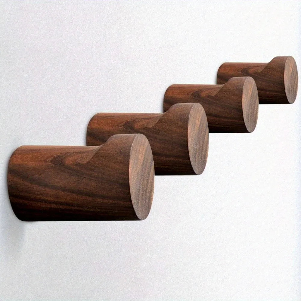 Minimalist Solid Beech & Walnut Wall Hooks (Set of 4)