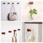 Minimalist Solid Beech & Walnut Wall Hooks (Set of 4)