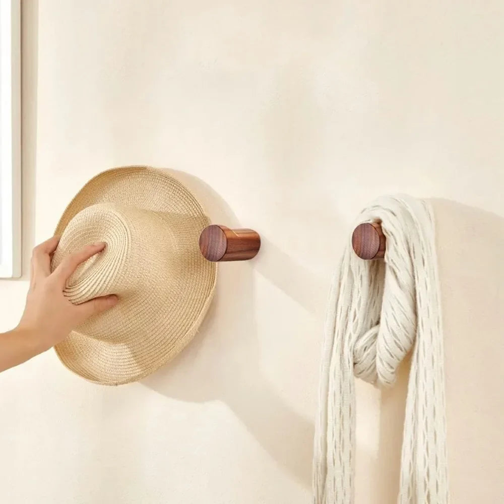 Minimalist Solid Beech & Walnut Wall Hooks (Set of 4)
