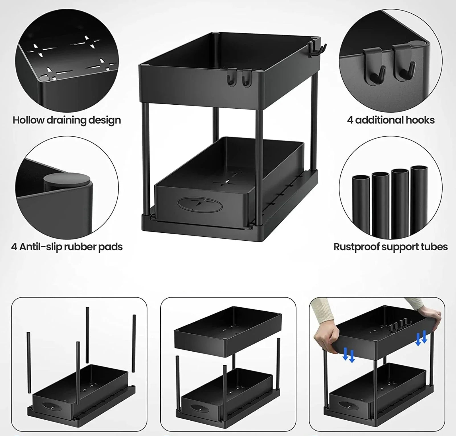 Moisture-Resistant ABS Pull-Out Under-Sink Organizer (2-Tier)