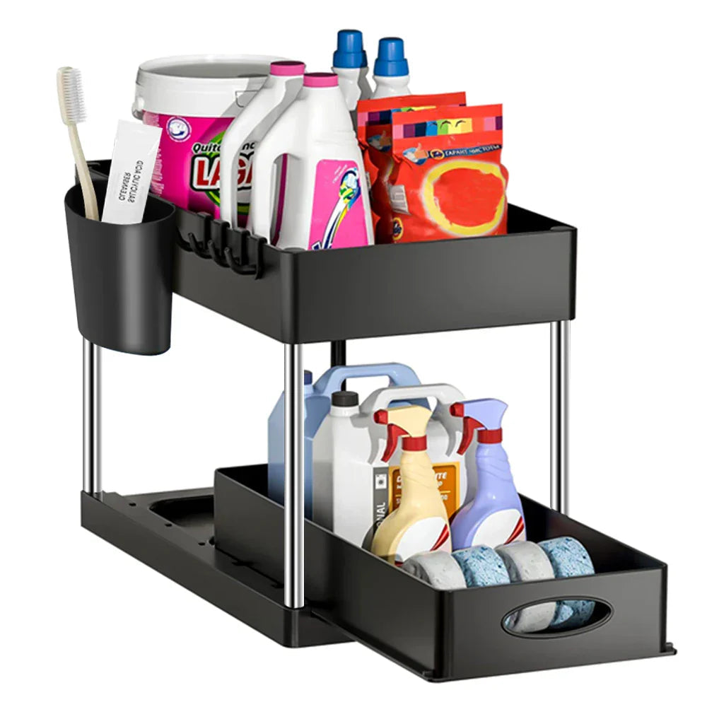 Moisture-Resistant ABS Pull-Out Under-Sink Organizer (2-Tier)