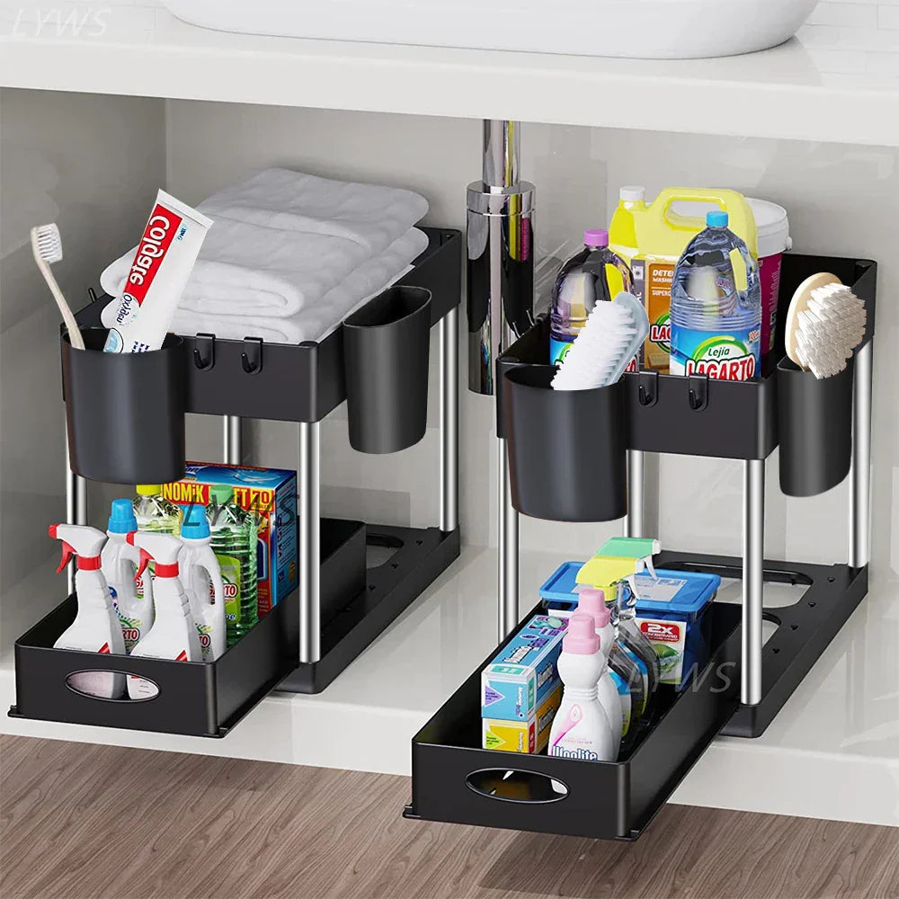 Moisture-Resistant ABS Pull-Out Under-Sink Organizer (2-Tier)