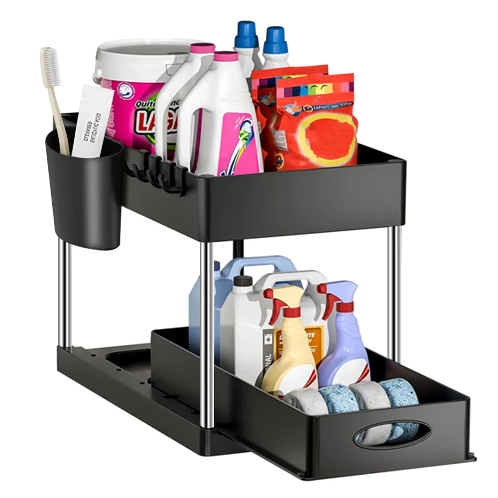Moisture-Resistant ABS Pull-Out Under-Sink Organizer (With Hooks)