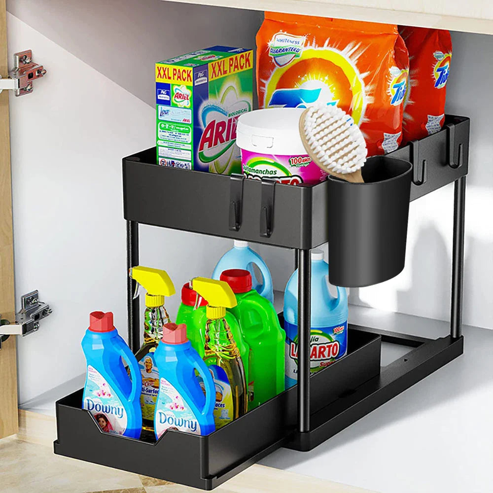 Moisture-Resistant ABS Pull-Out Under-Sink Organizer (With Hooks)