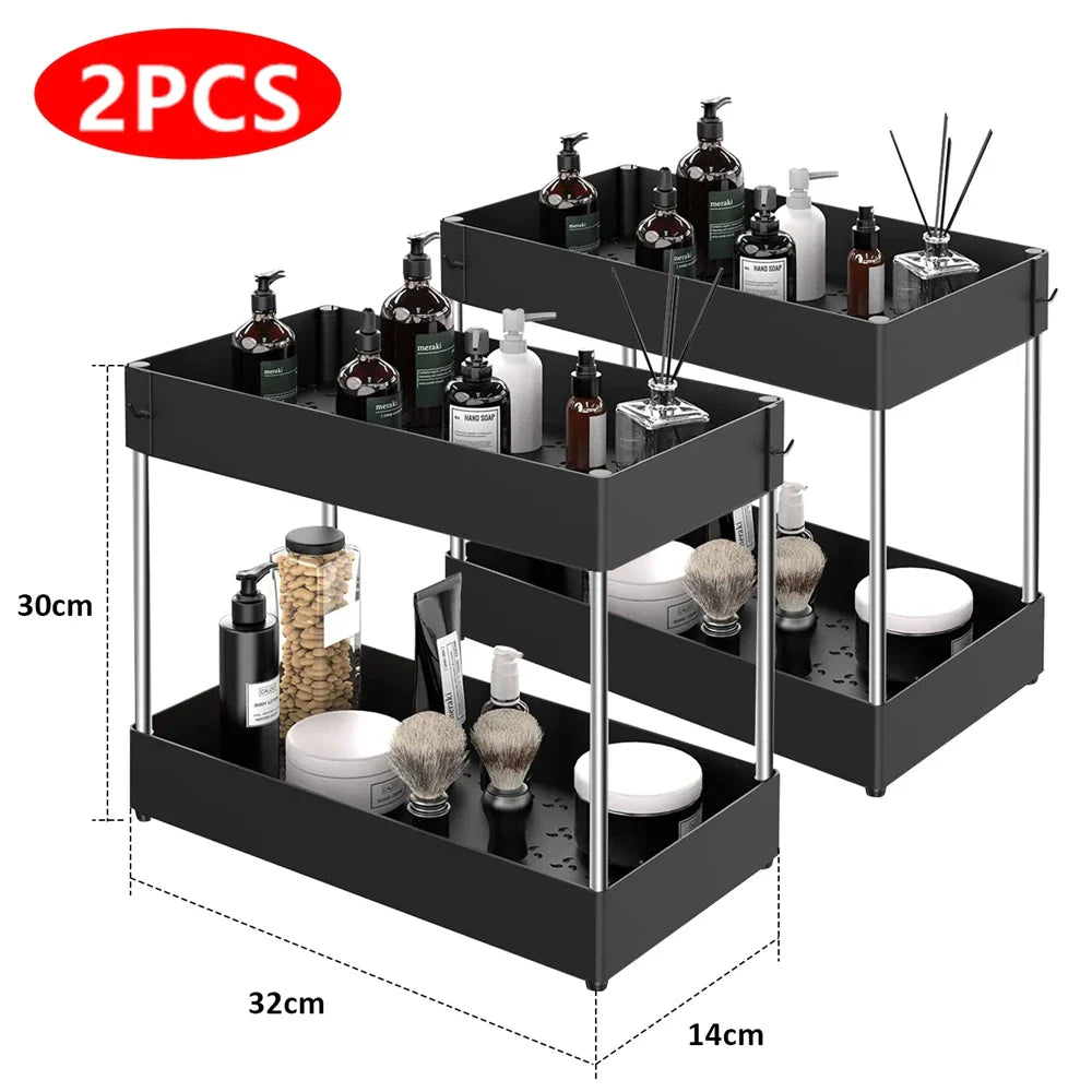 Moisture-Resistant ABS Pull-Out Under-Sink Organizer (With Hooks)