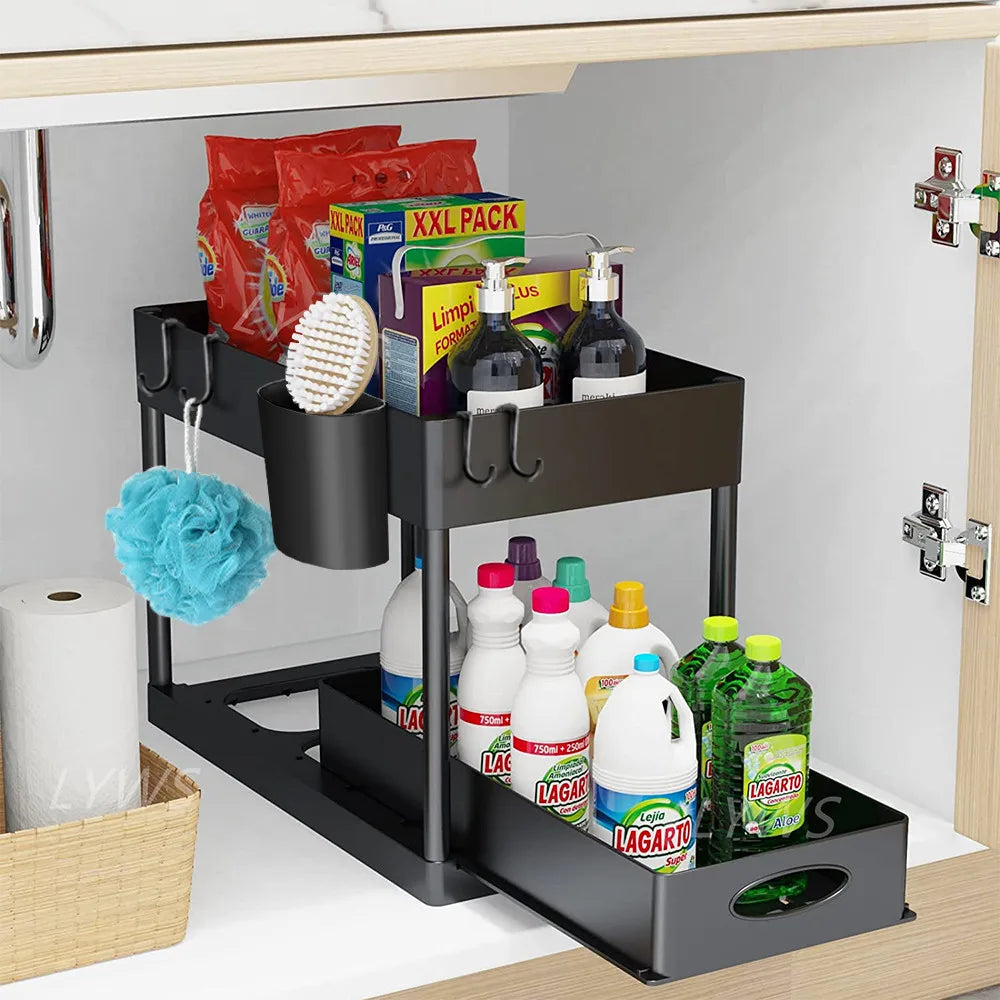 Moisture-Resistant ABS Pull-Out Under-Sink Organizer (With Hooks)