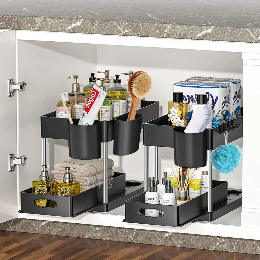 Moisture-Resistant ABS Pull-Out Under-Sink Organizer (With Hooks)