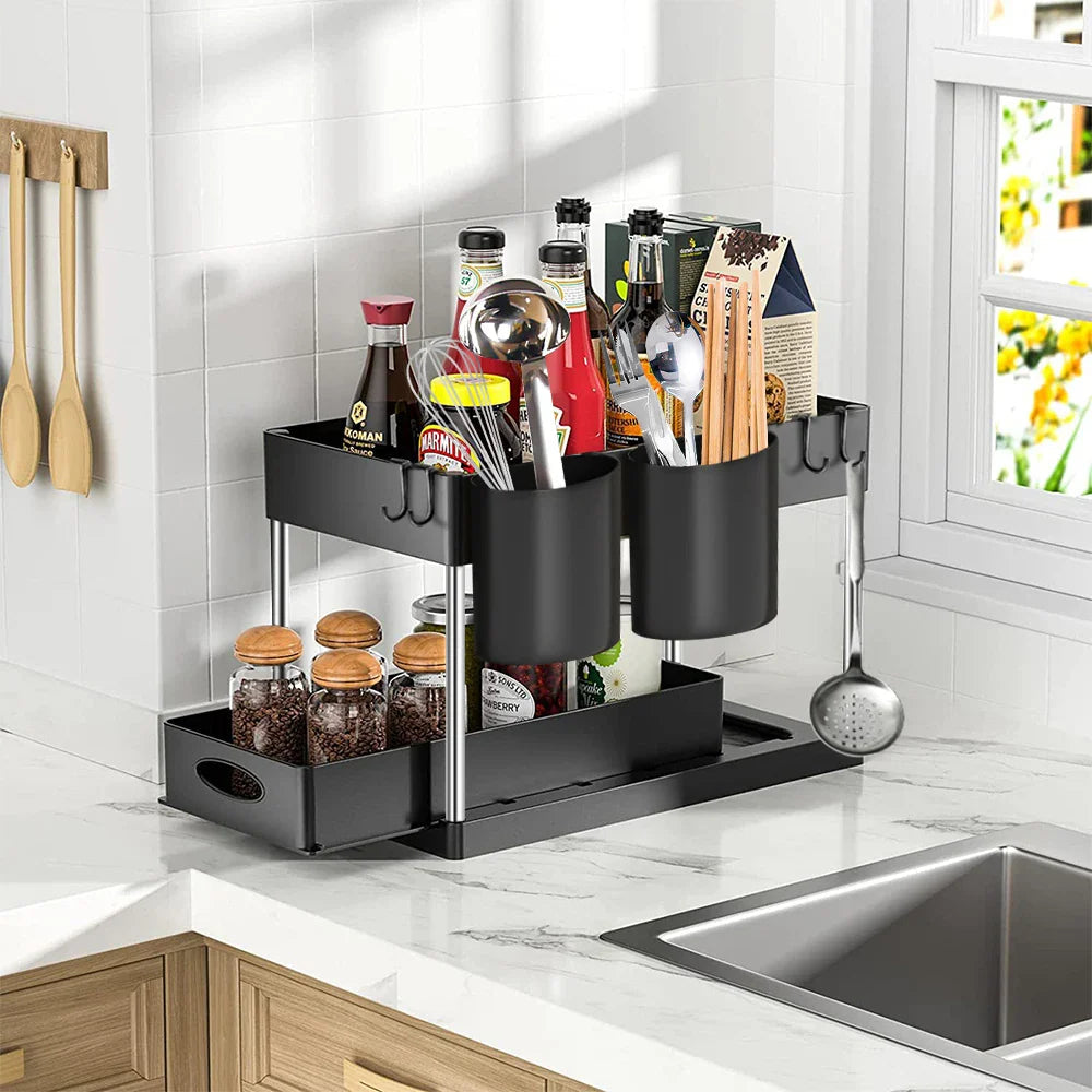 Moisture-Resistant ABS Pull-Out Under-Sink Organizer (With Hooks)