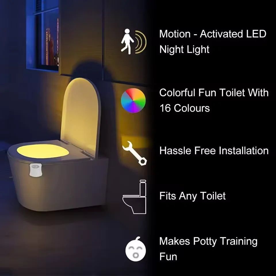 Motion-Activated & Battery-Powered RGB Toilet Night Light (8 or 16 Colors)