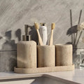 Natural Stone-Look Ceramic Bathroom Accessory Set (3-Piece)