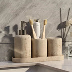 Natural Stone-Look Ceramic Bathroom Accessory Set (3-Piece)