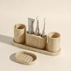 Natural Stone-Look Ceramic Bathroom Accessory Set (3-Piece)