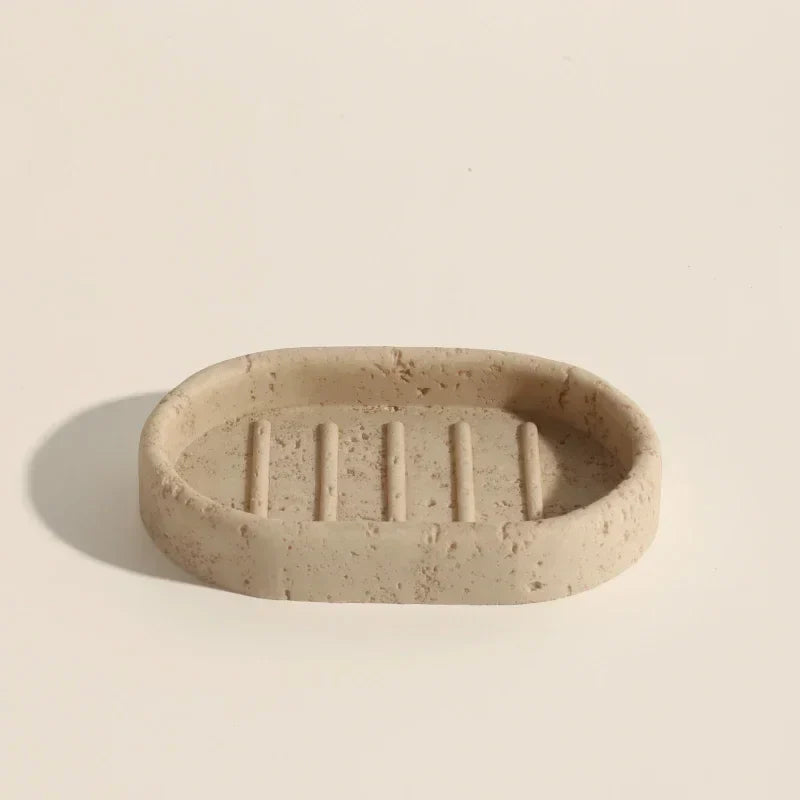 Natural Stone-Look Ceramic Bathroom Accessory Set (3-Piece)