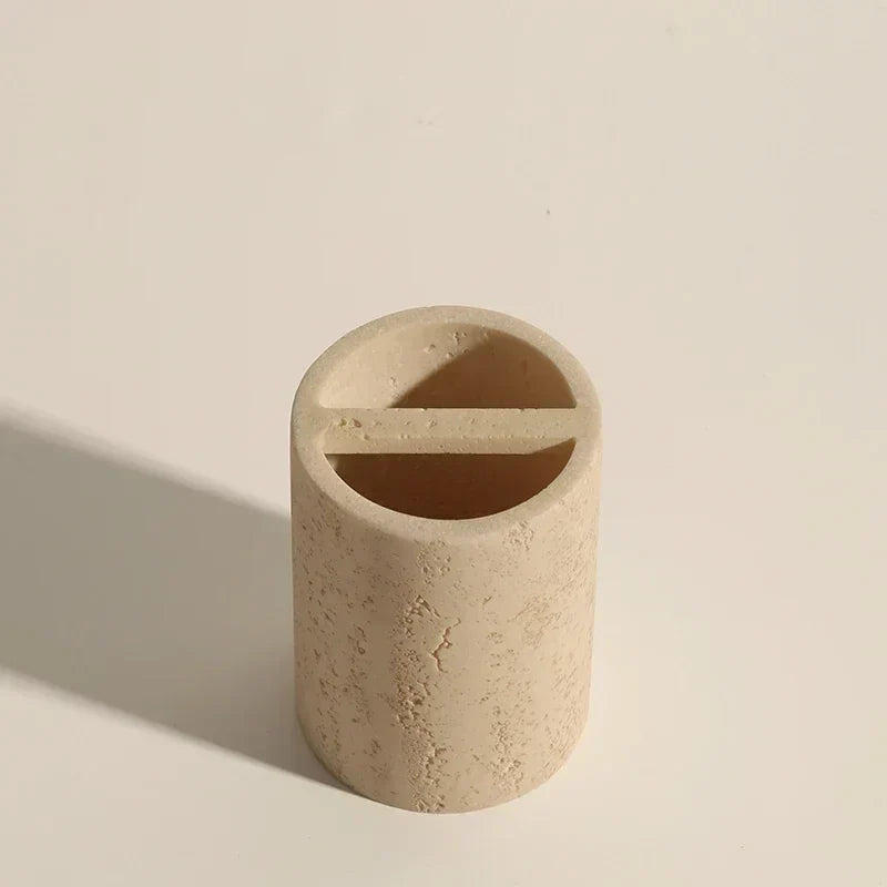Natural Stone-Look Ceramic Bathroom Accessory Set (3-Piece)