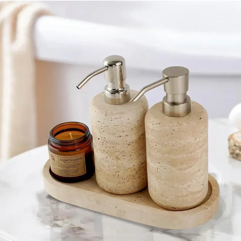 Natural Stone-Look Ceramic Bathroom Accessory Set (3-Piece)