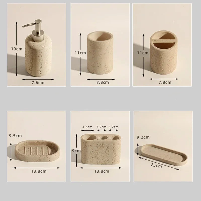 Natural Stone-Look Ceramic Bathroom Accessory Set (3-Piece)